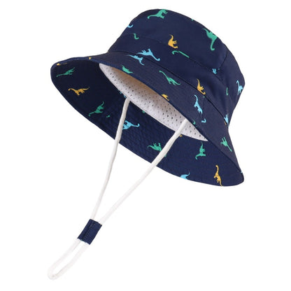 Sun Protection Hat for Kids Toddler Boys Girls Dinosaur Wide Brim Summer outdoor hat Cotton Baby Bucket Hat with Chin Strap