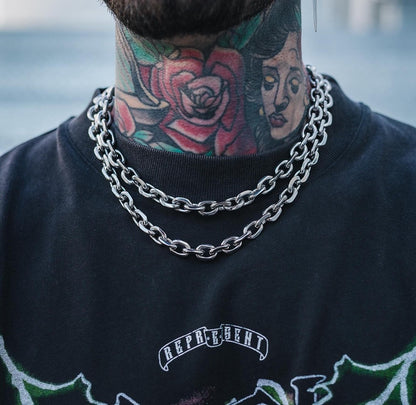 Colar Corrente Elo Cabo Grosso Bizelado 8mm Aço Inoxidável Joia Grunge Punk Gótica Presente para Ele