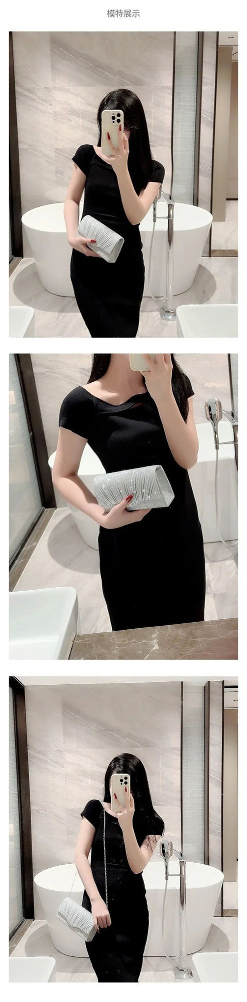 Wedding Party Handbag Ladies Glitter Silver Clutch Bag Envelope Evening Bag Fashion Elegant Long Purse Women Chain Shoulder Bags