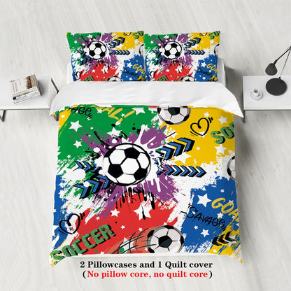 3-piece set, colorful football pattern printed duvet set, queen, king, double bed, party  funny and creative bedding set