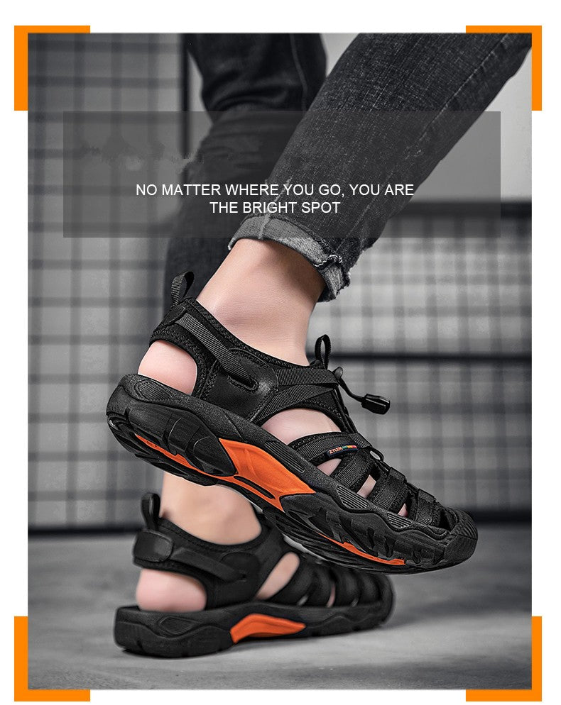 New Summer Genuine Leather Men Sandals Fashion Design Breathable Casual Shoes Men Soft Bottom Outdoor Beach Sandals Big Size 48