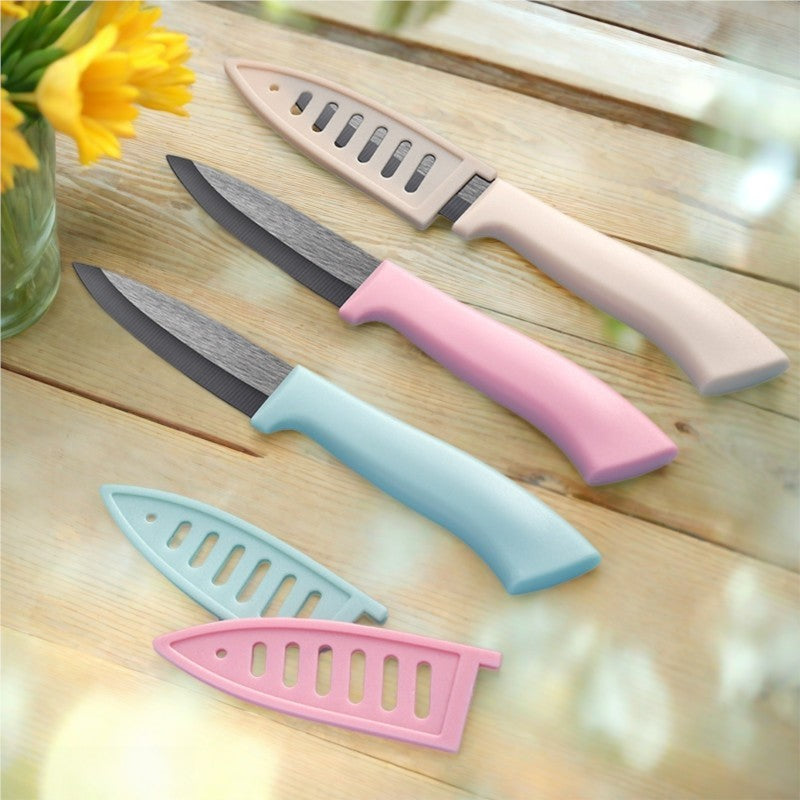 Portable Food Safety Black Zirconium Ceramic Fruit Peeling Knife With A Safety Blade Guard Cover Suitable For Kitchen Use