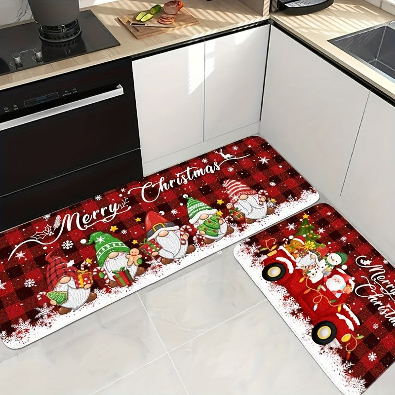 VIKAMA Christmas Kitchen Mats Santa Gnome Mat Truck Mat Snowflake Home Decor Floor Mat Flannel Rug For Hallway, Bedroom, Living