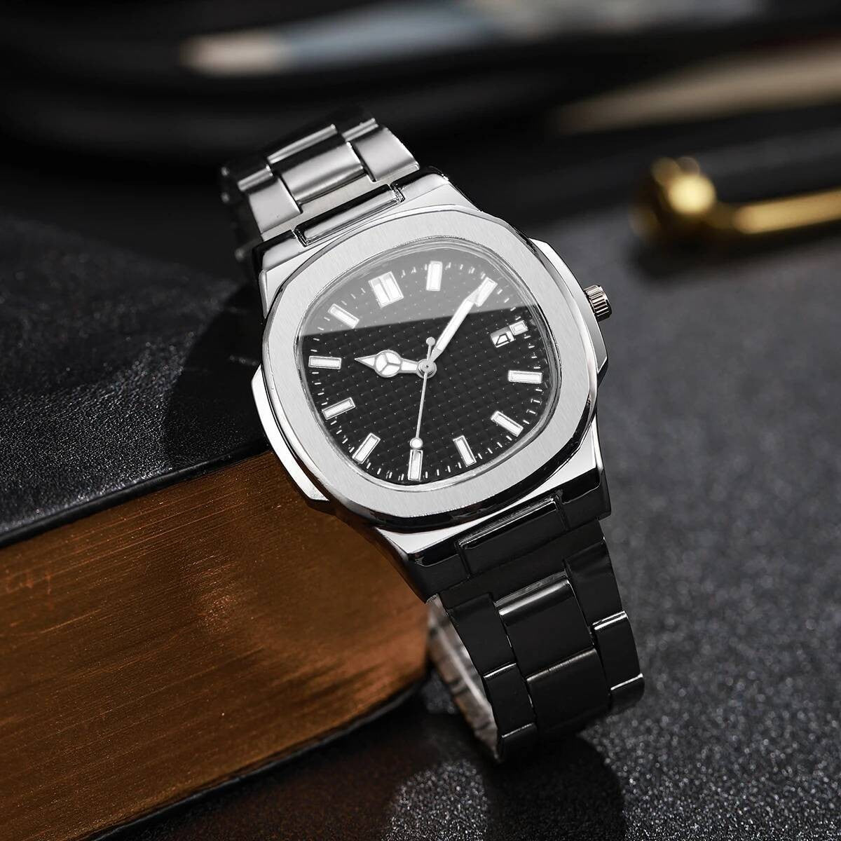 Luxury Square Men Business Watches Calendar Mens Quartz Watch Clock Gift Reloj Hombre?Without Box?