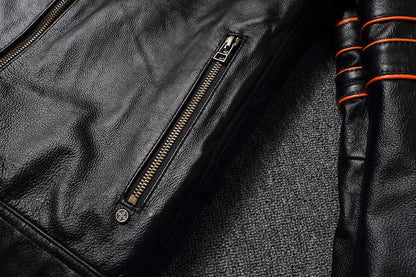 Men's Spring Original Leather Motorcycle Jacket 2025 Skull Embroidery Top Layer Cowhide Clothing Slim Fit Black Slim Male Coat