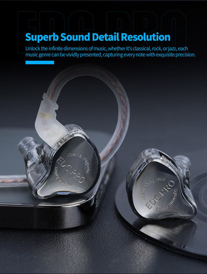 KZ EDC PRO Earphone Professional High-Sensitivity Large Dynamic Earbuds HiFi Bass Music IEM Headphone 2Pin Detachable Cable