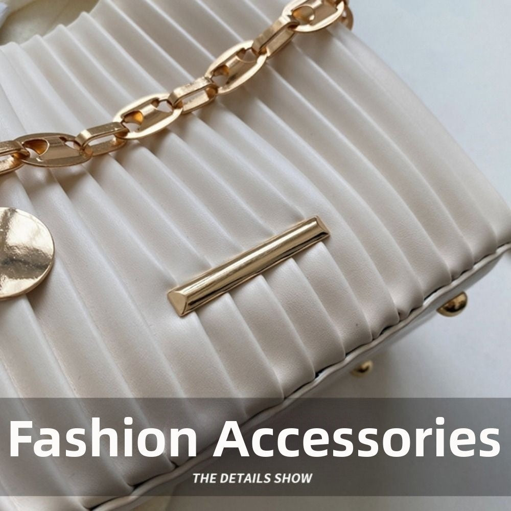Trendy Pleated Design Crossbody Bag Chain Shoulder Elegant Shoulder Purse Stylish Bucket Bag Casual Wear