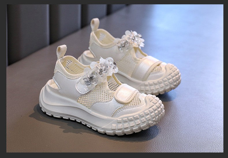 Girls' Casual Shoes Mesh Breathable Children's Sports Sandals 2025 Summer Fashion Flower Girls' Princess Shoes 3-12 Years Old