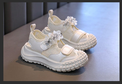 Girls' Casual Shoes Mesh Breathable Children's Sports Sandals 2025 Summer Fashion Flower Girls' Princess Shoes 3-12 Years Old