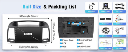 9'' Touch Screen Car Radio Stereo for Toyota Camry 2002 2003 2004 2005 2006 Wireless Carplay Android Auto with CanBus GPS 2G+32G