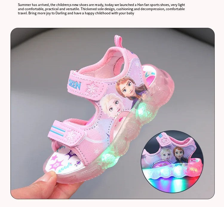 Disney Boys Girls Frozen Elsa Princess Led Light Up Luminous Sports Sandals Summer Kids Sandals Non-slip Toddler Shoes