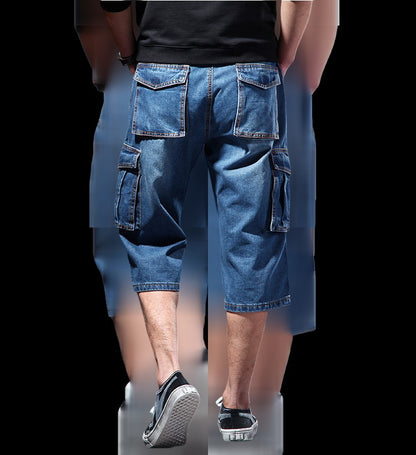 ABOORUN Mens Cargo Denim Shorts Plus Size 40 Loose Skateboard Short Jeans for Male