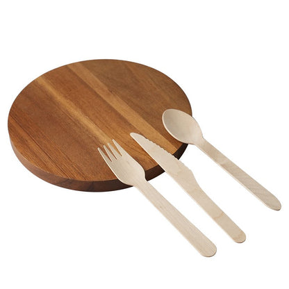 20pcs Disposable Wooden Cutlery Combo(Fork Knife Spoon Paper Napkin) Portable Party Camping Biodegradable Wooden Tableware Set