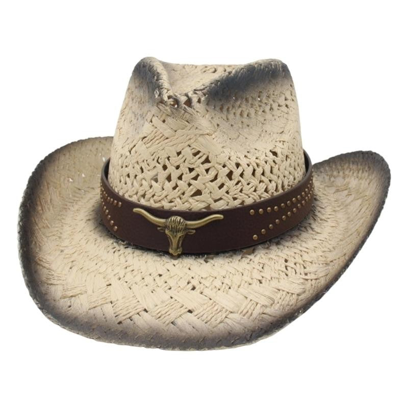 A52E Stylish Straw Cowboy Hats Multipurpose Western Headgear Comfortable Unisex Design For Festivals Daily Wear