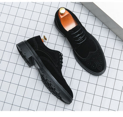 New 46 large size abrasive leather Brock carved business dress shoes for men round head lace-up casual shoes