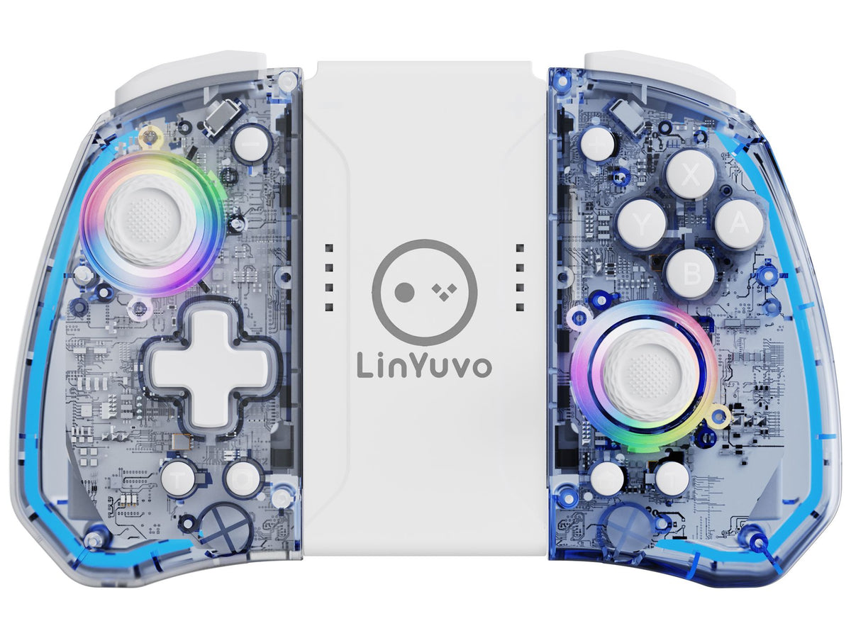 LinYuvo KS40 Transparent Wireless Gamepad for Switch/OLED with 8 Color LED,Turbo Function.Controller Joystick for Switch Lite