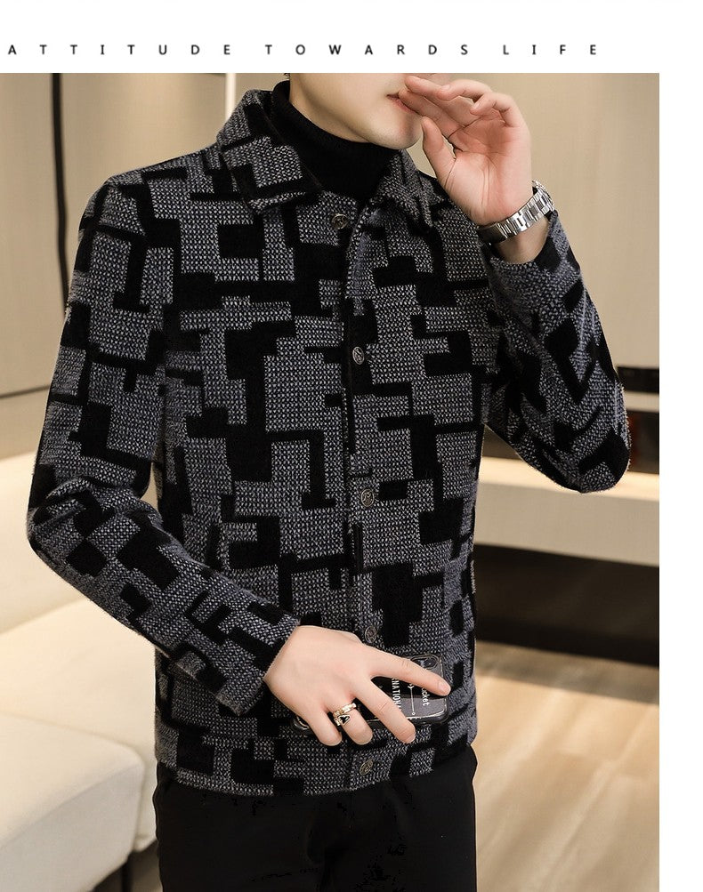 Winter Thicken Warm Wool Blends Jacket Men Fashion Plaid Casual Coat Slim Lapel Streetwear Overcoat Social Men Clothing 2022