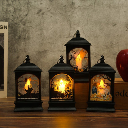 Portable Pumpkin Ghost Castle Lantern Lamp Hanging LED Jack-O-Lanterns Halloween Decoration Party Flame Haunted House Props Gift