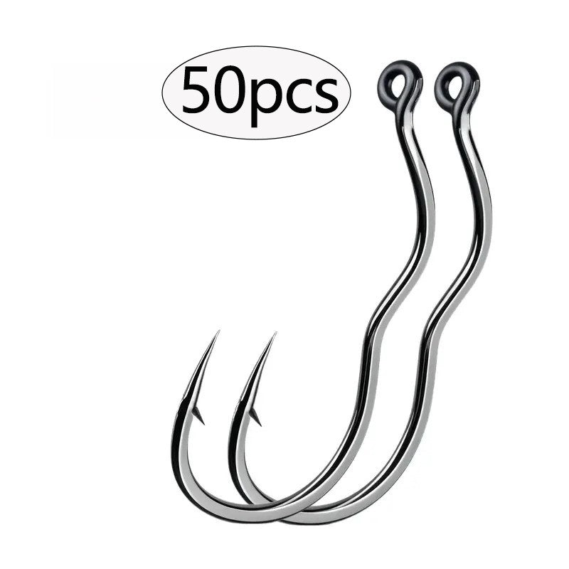 50 Peças Anzol Durável de Aço Carbono com Olho, Virada Automática, Antiderrapante, Acessórios de Pesca Afiados e Farpados
