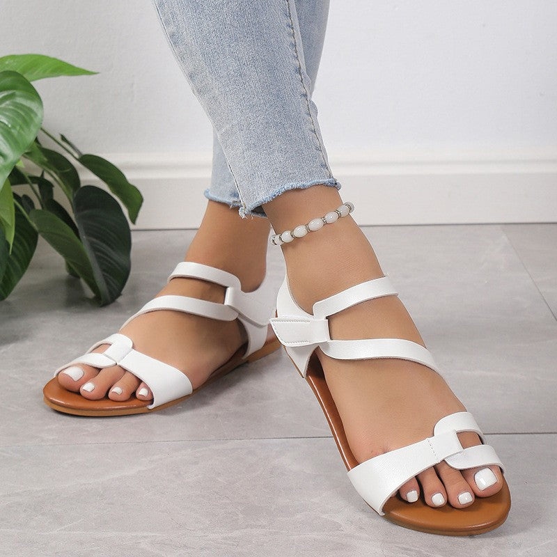 Women's Sandals Summer 2024 Flat Woman White Shoes Elegant Open Toe Beach Dress Flats for Women Outdoor Sandalias Plus Size 43
