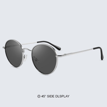Óculos de Sol Femininos Modernos com Armação Redonda de Metal Polarizados de Grife da Moda UV400