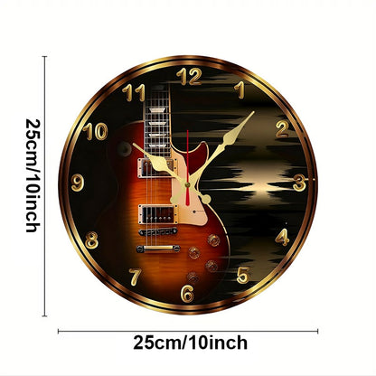 Rustic Violin Wooden Round Silent Hanging Wall Clock, Suitable For Living Room, Office, Study Room, Bedroom, Home Decoration