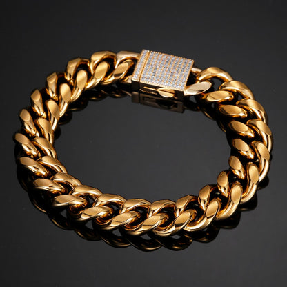 Joias Hip Hop 6mm-14mm Qualquer Comprimento 316L Aço Inoxidável Fivela de Cristal Fashion Pulseira Elos Miami Feminina Masculina