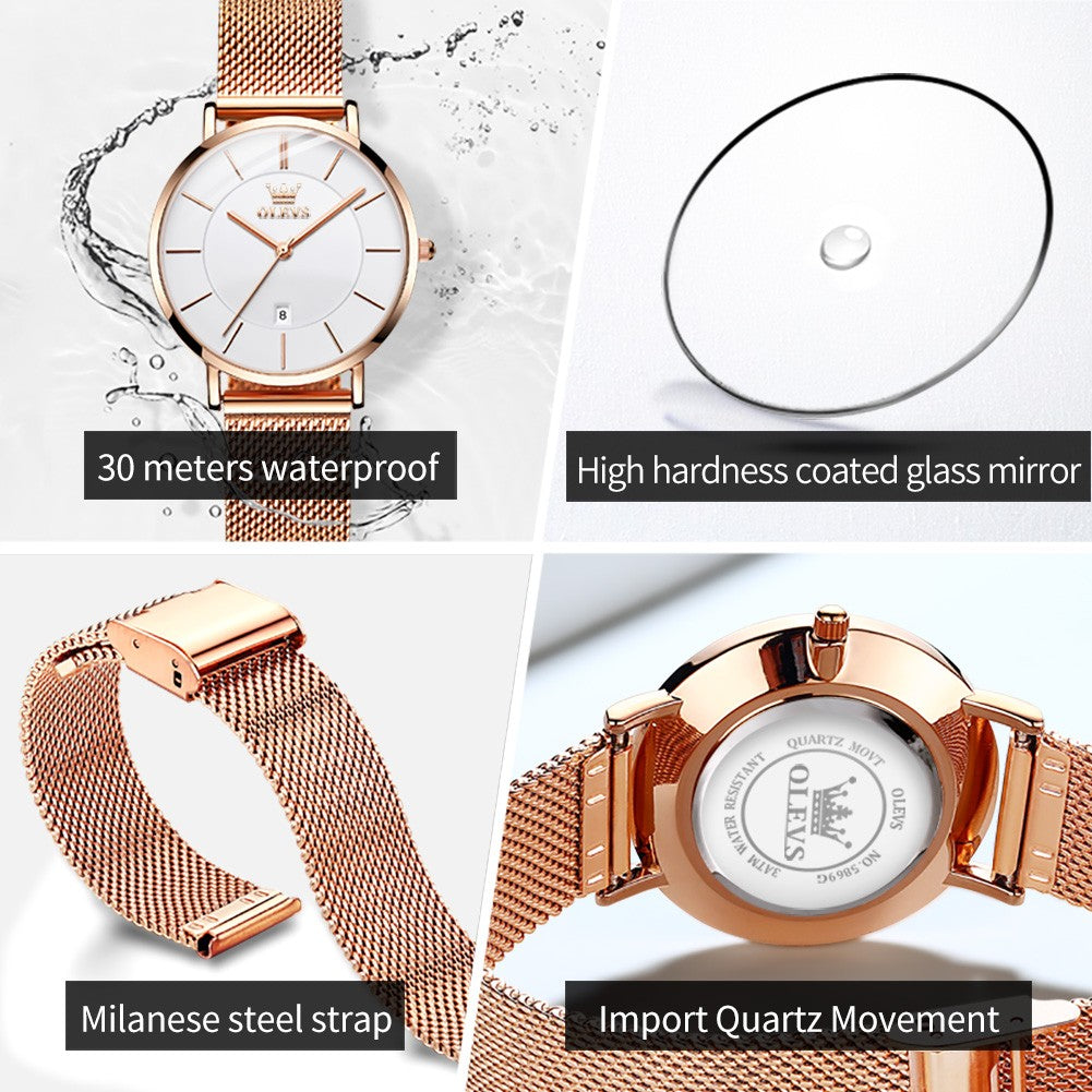 OLEVS 5869 Women Watch Fashion Simple Ultra Thin 6.5mm Quartz Women's Watch Top Brand Calendar Waterproof Women Luxury Watch