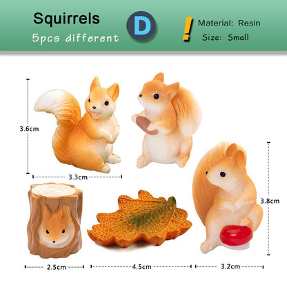 Squirrel Pine cone Leaf Figurine Cartoon Simulated Animal Model Resin Craft Home Miniature Fairy Garden Decoration Accessories