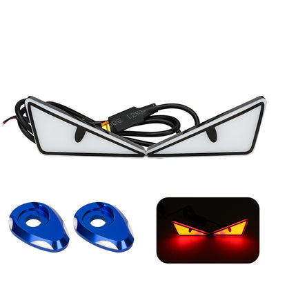 1Par de Faróis de Moto LED Triangulares Devil Eye com Espaçador Adaptador Mini Lâmpada Olho de Águia Luz Traseira Decorativa