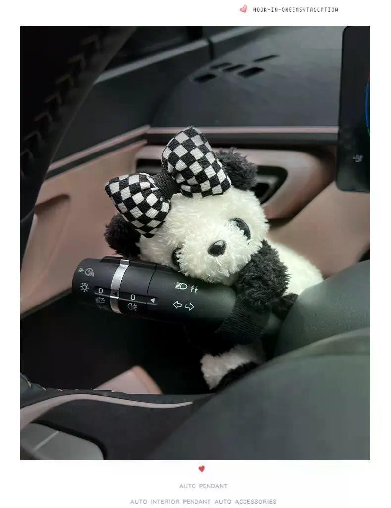 New Soft Panda Car Doll, Funny Cartoon Gear Shift Knob Cover Anti-Skid Dashboard Ornament for Automotive Interior Decor