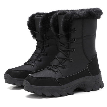 2025 Women's Snow Boots Beige Lace-up Waterproof Antiskid Female New Ankle Boots Walking Shoes plush Winter Warm Mid-Calf Boots