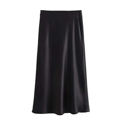 Women 2025 Satin Black Skirt Women High Waist Long Skirts for Women Summer White