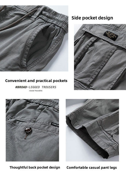 Men's Casual Loose Cotton Work orts American Retro Sle Five-Quarter Length Youth Faion Summer Apparel Straight Leg Fit