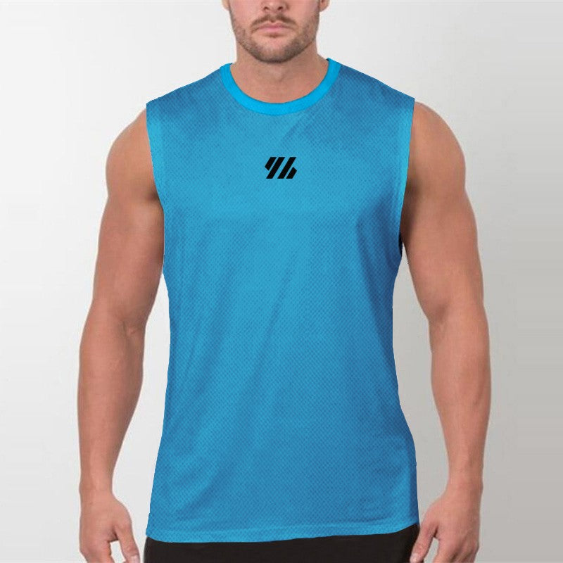 Mens Running Sleeveless Sport Tank Tops Gym Bodybuilding Fitness Workout Muscle Vests Mesh Cool Breathable Quick Dry T-Shirts