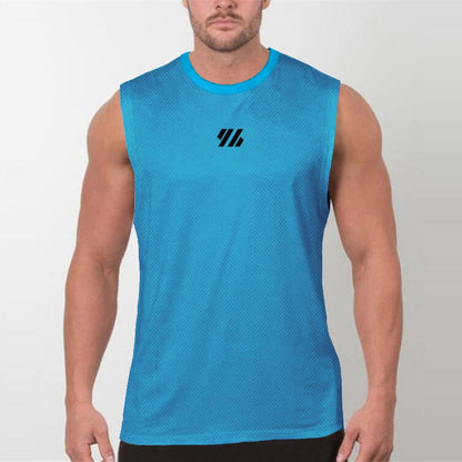 Mens Running Sleeveless Sport Tank Tops Gym Bodybuilding Fitness Workout Muscle Vests Mesh Cool Breathable Quick Dry T-Shirts