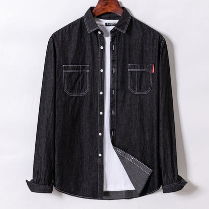 Brand Elastic Cotton Denim Shirt Men Long Sleeve Quality Cowboy Shirts for Men Casual Slim Fit Mens Designer Clothing