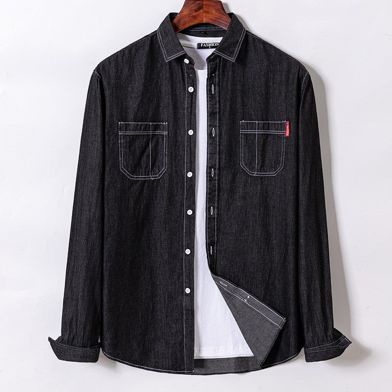 Brand Elastic Cotton Denim Shirt Men Long Sleeve Quality Cowboy Shirts for Men Casual Slim Fit Mens Designer Clothing