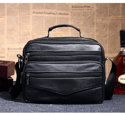 Men Genuine Leather Shoulder Bag Male Cowhide Leather Handbags Men's Large Zipper Messenger Bag Travel Tablet Bag Tote
