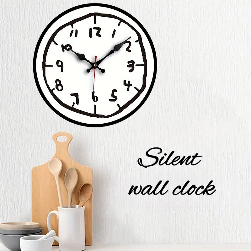 Creative Hand Drawing Wooden Silent Hanging Wall Clock, For Living Room, Office, Study Room, Bedroom, Home Decoration