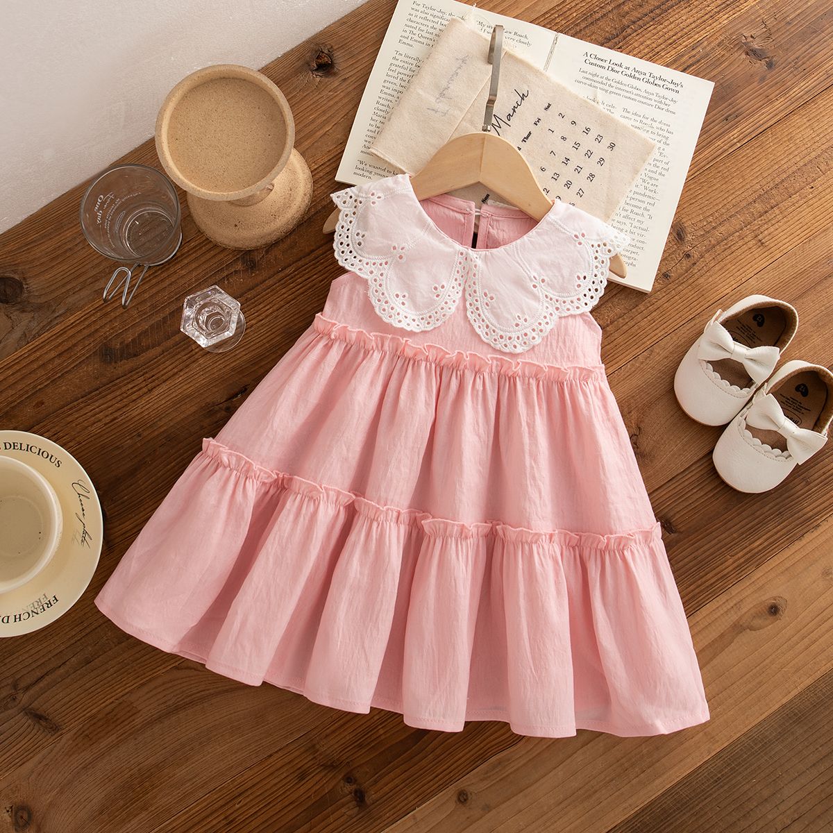 Baby Girl Clothes Summer Cotton Solid Color Lapel Sleeveless Baby Girl Dresses Cute Girls Beach Dresses