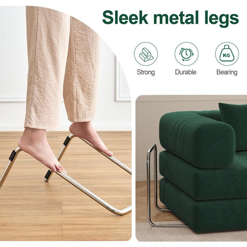 79" Convertible Sofa Bed with Pillows, Corduroy Folding Sleeper Sofa with Fixed-Shape Frame, Boneless Couch for Living Room