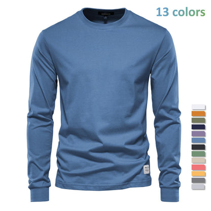 AIOPESON Camiseta Masculina De Algodão De Cor Sólida Gola Redonda Manga Longa Primavera Outono Camiseta Básica De Alta Qualidade Masculina