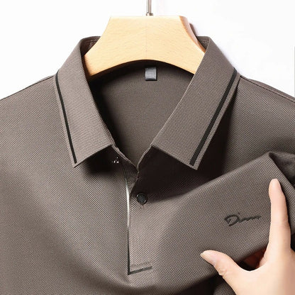New Men's Business Casual Long Sleeved Shirt with Badge Solid Color Polo Shirt Fashionable Breathable Comfortable Versatile Top