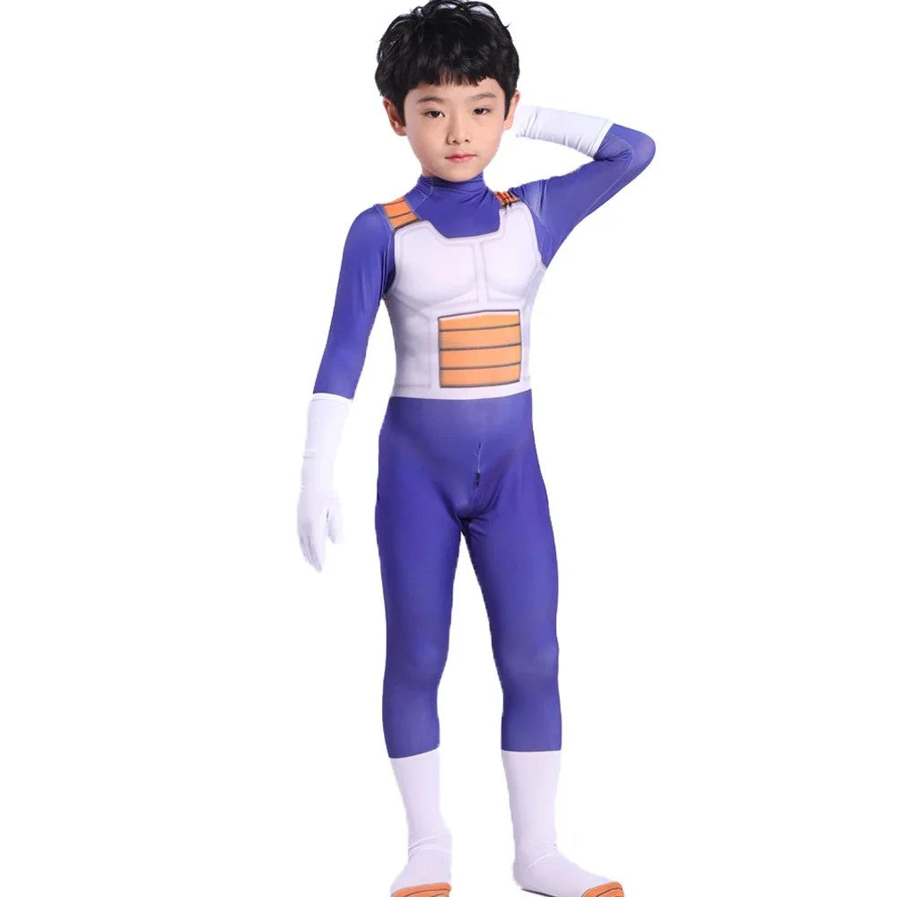 Anime Children's Vegeta Role-playing Costumes Paired With Tricolor Wigs Adult Super Saiya Bodysuits Holiday Party Costumes
