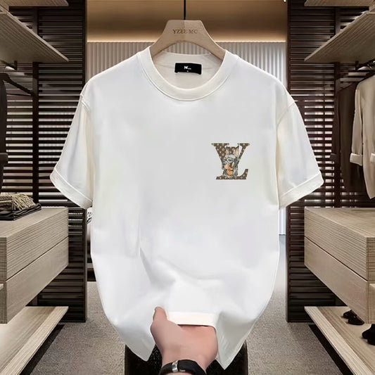 Outlet Counter Men's American Heavy Cotton Short-sleeved T-shirt Ins Loose Crew Neck Men's and Women's Fashion Casual T-shirt