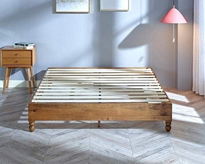 Estrutura de Cama de Madeira Maciça 30 cm Estilo Rústico Dispensa o Uso de Estrado, Acabamento Natural, King