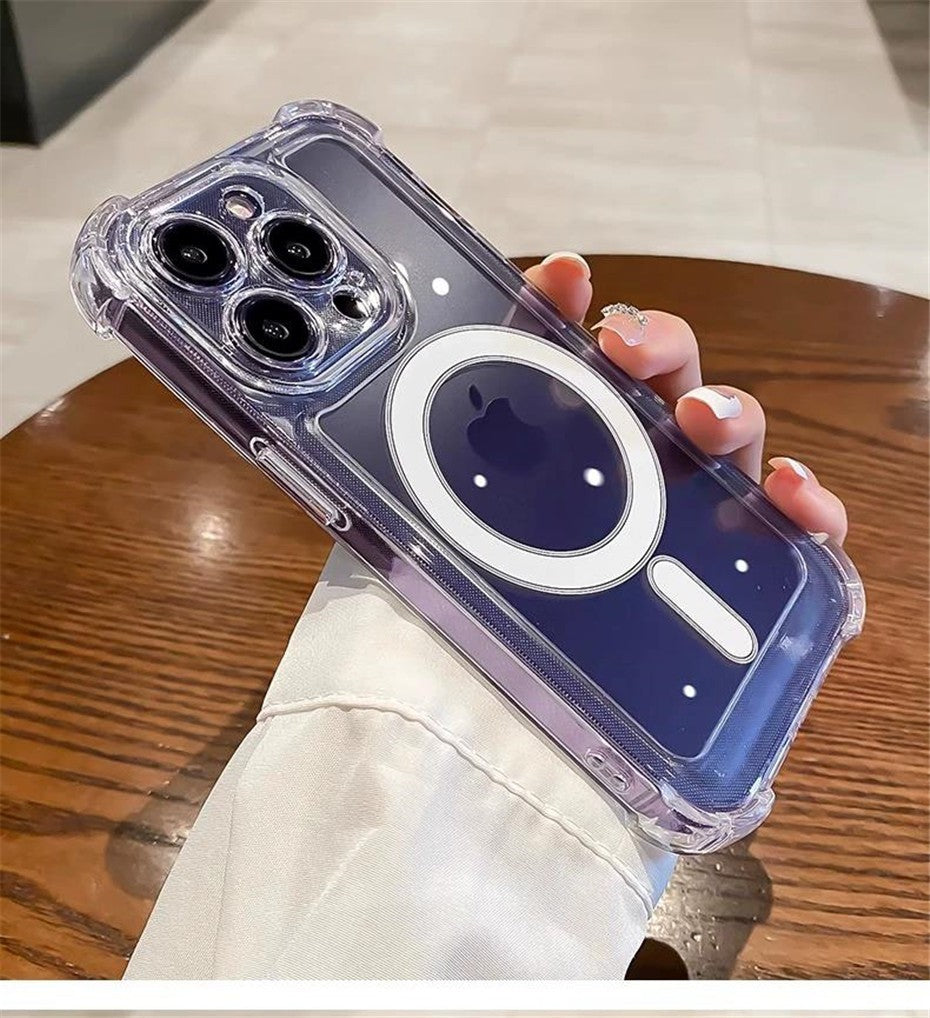 Capa de Celular Magnética Transparente para iPhone 17 Air 16 15 14 Plus 13 12 11 Pro Max Carregamento Sem Fio Magsafe à Prova de Choque