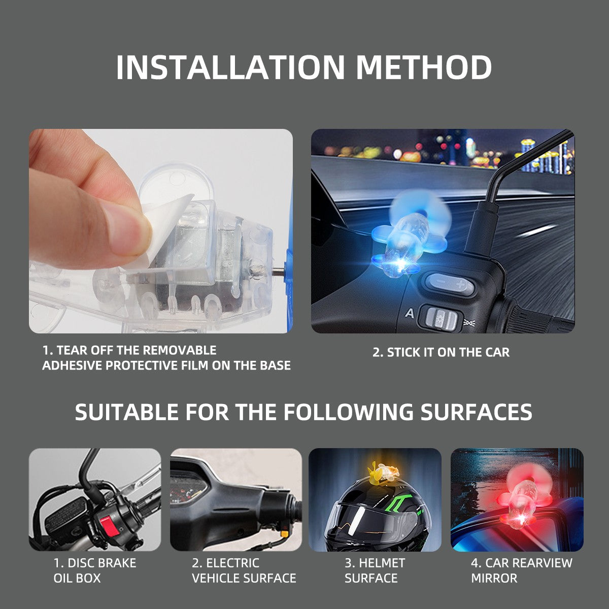 1x Mini Luzes Estroboscópicas para Aeronaves, Luz de Advertência de Posição em LED com Energia Eólica, Efeito Piscante, Acessórios para Carro, Moto, Bicicleta, Condução Segura