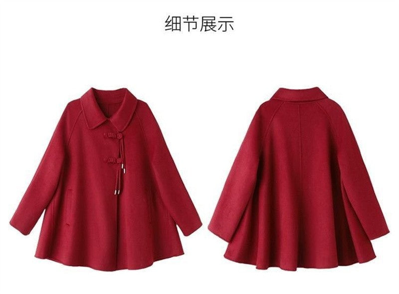 High Quality Woolen Coat Women 2025 Autumn Winter New Cloak Long Wool Jacket Chinese Retro Buckle Ladies Overwear Korean Outcoat